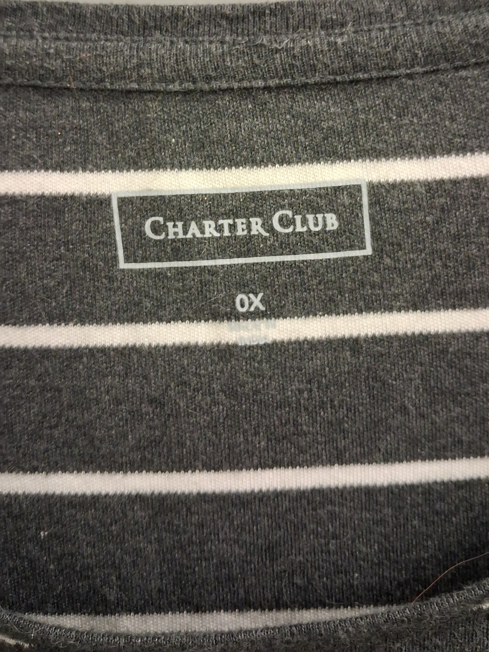 Charter Club Gray and White Striped Long-Sleeve Top with Swan Patch - Picture 4 of 8
